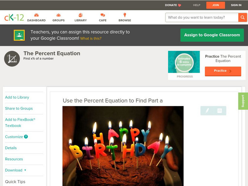 Ck 12: Arithmetic: Percent Equation to Find Part A Unit Plan Ck 12: Arithmetic: Percent Equation to Find Part A Unit Plan