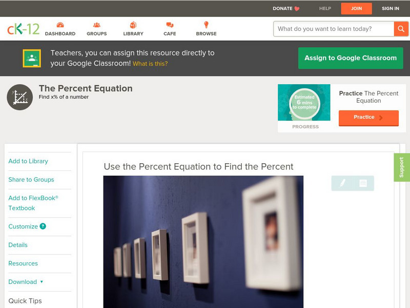 Ck 12: Arithmetic: Percent Equation to Find Percent Grade 8 Unit Plan