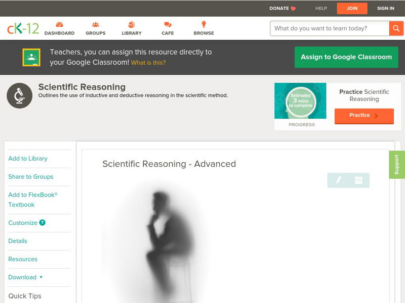 Ck 12: Scientific Thinking: Scientific Reasoning Advanced Unit Plan Ck 12: Scientific Thinking: Scientific Reasoning Advanced Unit Plan
