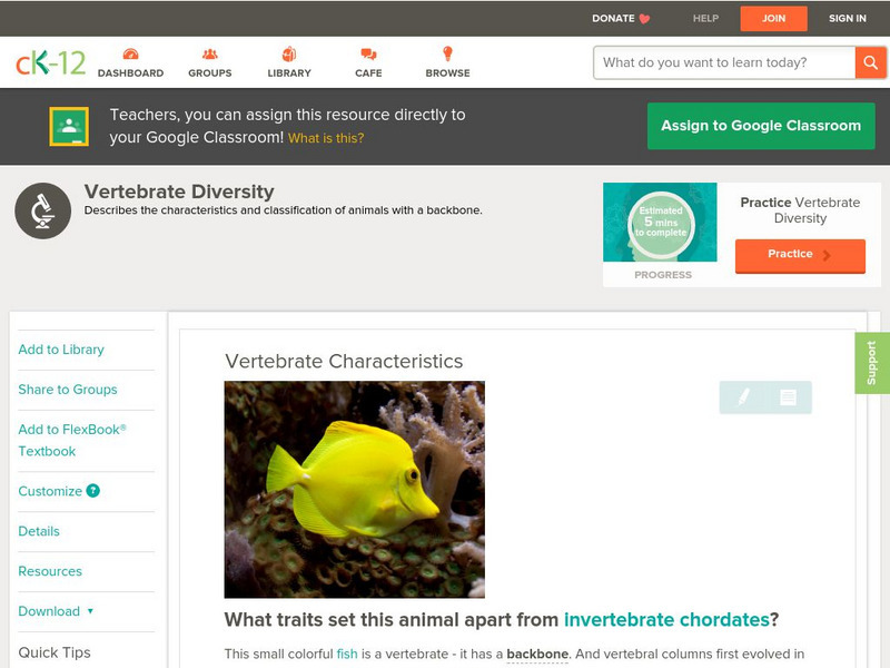 Ck 12: Biology: Vertebrate Characteristics Unit Plan