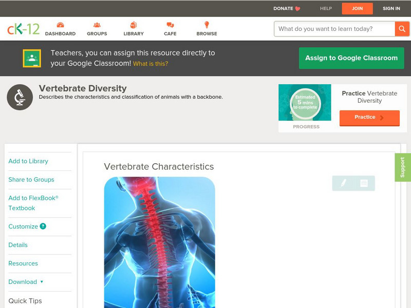 Ck 12: Life Science: Vertebrate Characteristics Unit Plan Ck 12: Life Science: Vertebrate Characteristics Unit Plan