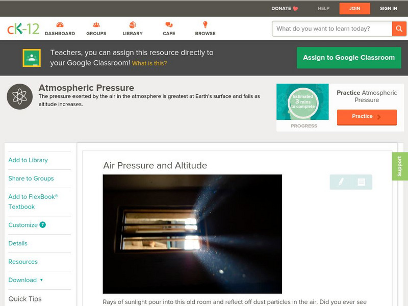 Ck 12: Physical Science: Air Pressure and Altitude Unit Plan Ck 12: Physical Science: Air Pressure and Altitude Unit Plan