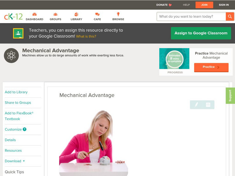 Ck 12: Physical Science: Mechanical Advantage Unit Plan Ck 12: Physical Science: Mechanical Advantage Unit Plan