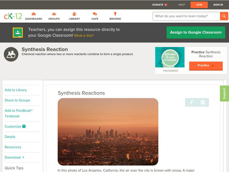Ck 12: Physical Science: Synthesis Reactions Unit Plan