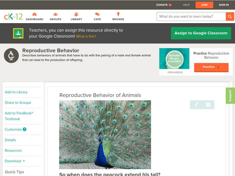 Ck 12: Biology: Reproductive Behavior of Animals Unit Plan Ck 12: Biology: Reproductive Behavior of Animals Unit Plan