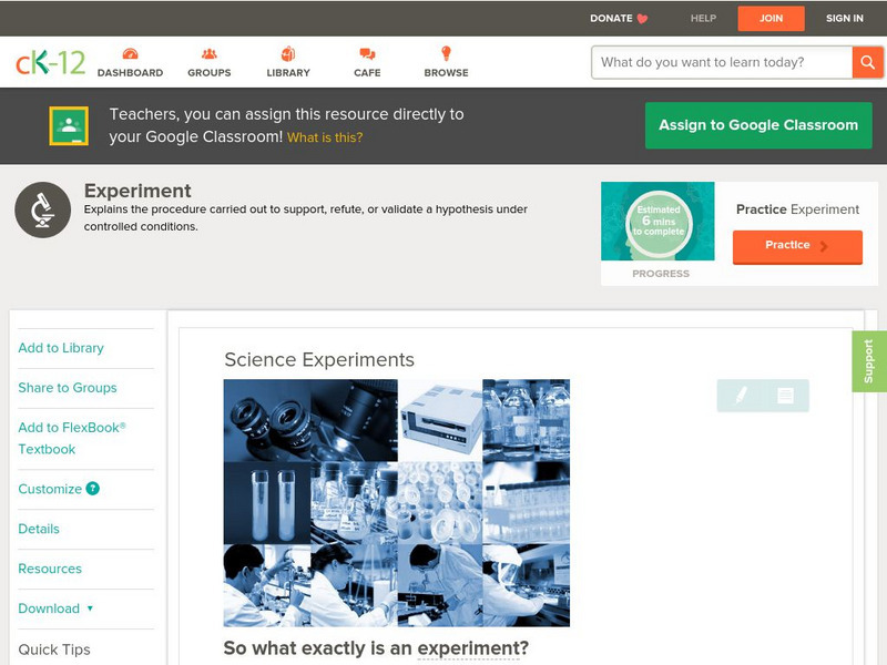Ck 12: Biology: Science Experiments Unit Plan Ck 12: Biology: Science Experiments Unit Plan