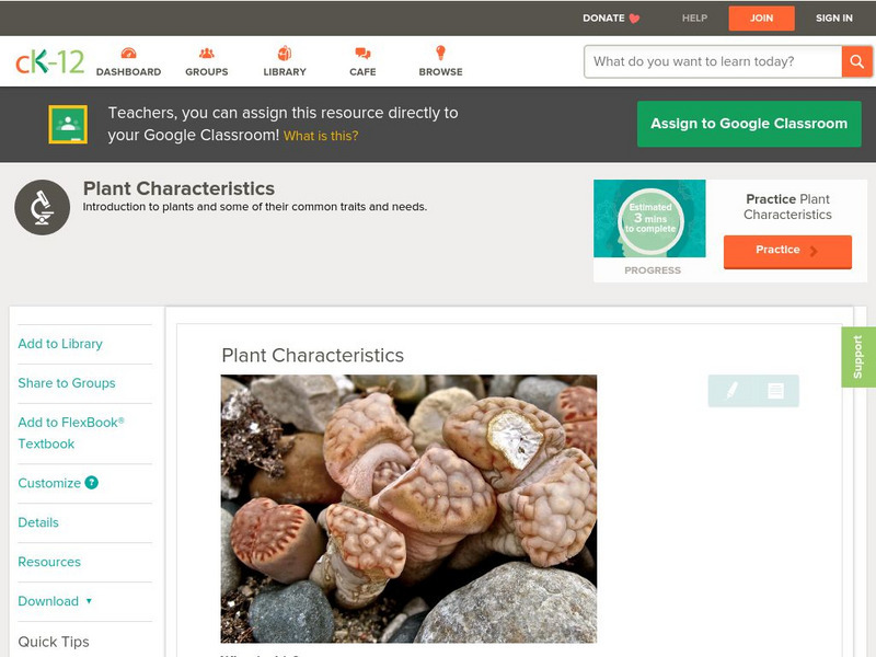 Ck 12: Life Science: Plant Characteristics Unit Plan Ck 12: Life Science: Plant Characteristics Unit Plan
