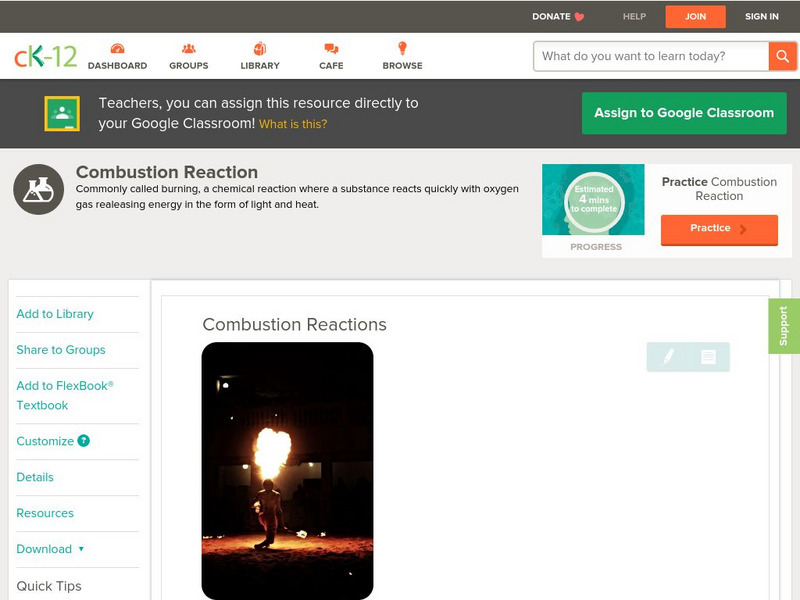Ck 12: Physical Science: Combustion Reactions Unit Plan