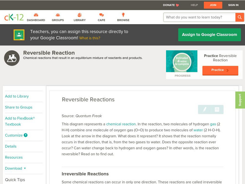 Ck 12: Physical Science: Reversible Reactions Unit Plan Ck 12: Physical Science: Reversible Reactions Unit Plan