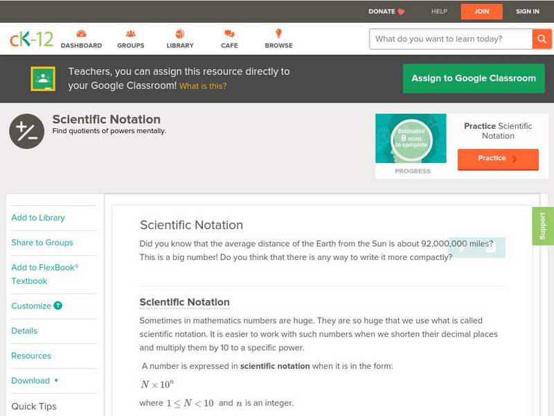Ck 12: Algebra: Scientific Notation Unit Plan Ck 12: Algebra: Scientific Notation Unit Plan