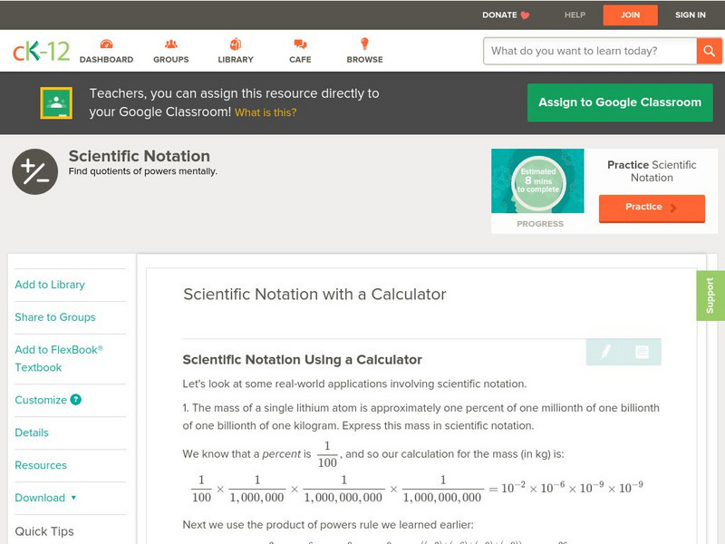 Ck 12: Algebra: Scientific Notation With a Calculator Unit Plan Ck 12: Algebra: Scientific Notation With a Calculator Unit Plan