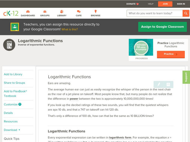 Ck 12: Analysis: Logarithmic Models Unit Plan Ck 12: Analysis: Logarithmic Models Unit Plan