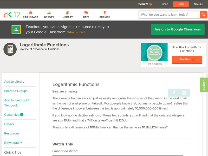 Ck 12: Analysis: Logarithmic Functions Unit Plan Ck 12: Analysis: Logarithmic Functions Unit Plan