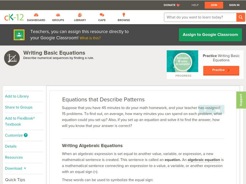 Ck 12: Algebra: Equations That Describe Patterns Unit Plan Ck 12: Algebra: Equations That Describe Patterns Unit Plan