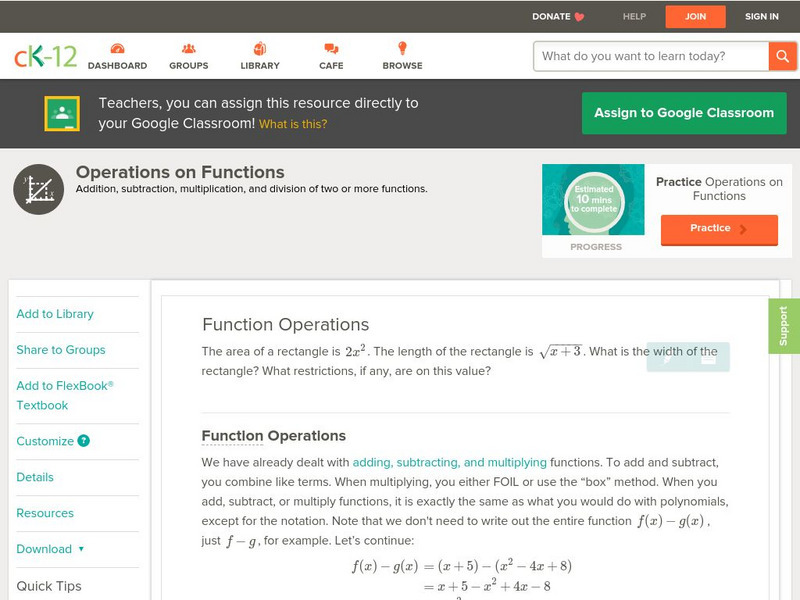 Ck 12: Analysis: Operations on Functions Unit Plan