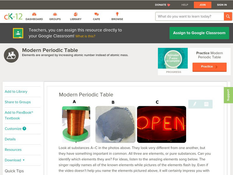 Ck 12: Physical Science: Modern Periodic Table Unit Plan Ck 12: Physical Science: Modern Periodic Table Unit Plan