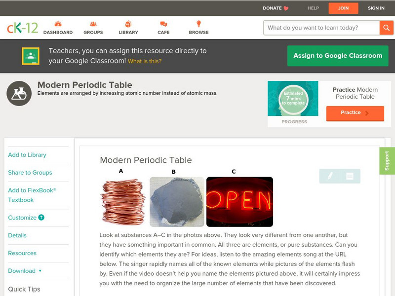 Ck 12: Physical Science: Modern Periodic Table Unit Plan Ck 12: Physical Science: Modern Periodic Table Unit Plan
