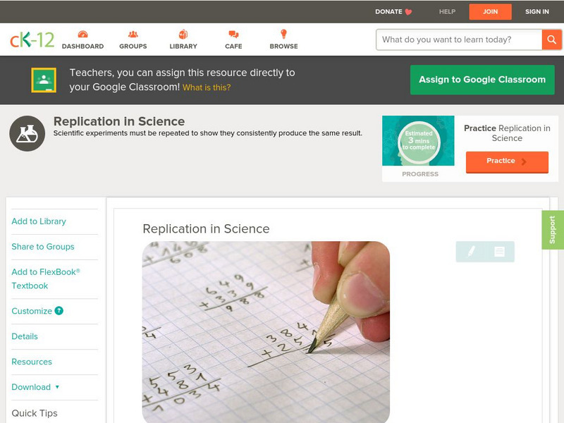 Ck 12: Physical Science: Replication in Science Unit Plan Ck 12: Physical Science: Replication in Science Unit Plan