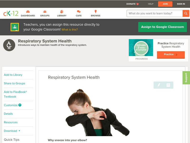 Ck 12: Life Science: Respiratory System Health Unit Plan Ck 12: Life Science: Respiratory System Health Unit Plan