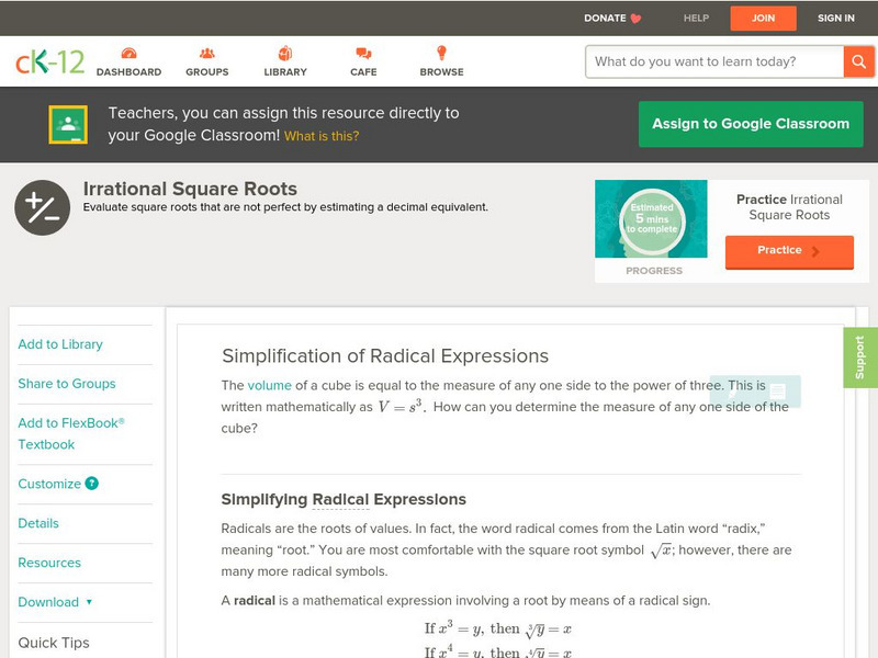 Ck 12: Algebra: Simplification of Radical Expressions Unit Plan Ck 12: Algebra: Simplification of Radical Expressions Unit Plan