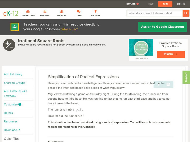 Ck 12: Algebra: Simplification of Radical Expressions Unit Plan Ck 12: Algebra: Simplification of Radical Expressions Unit Plan