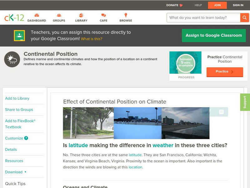 Ck 12: Earth Science: Effect of Continental Position on Climate Unit Plan Ck 12: Earth Science: Effect of Continental Position on Climate Unit Plan