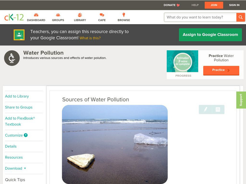 Ck 12: Life Science: Sources of Water Pollution Unit Plan Ck 12: Life Science: Sources of Water Pollution Unit Plan