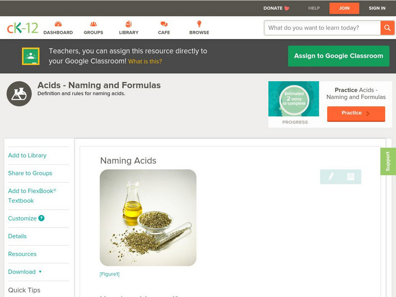 Ck 12: Chemistry: Naming Acids Unit Plan