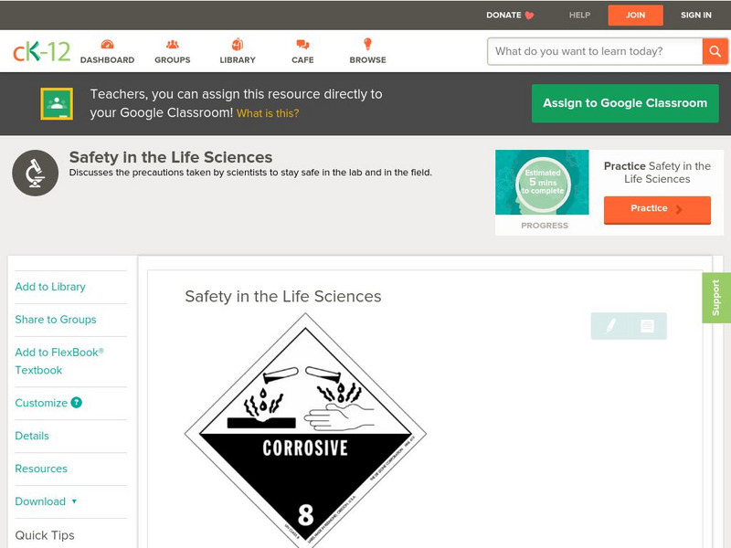 Ck 12: Life Science: Safety in the Life Sciences Unit Plan Ck 12: Life Science: Safety in the Life Sciences Unit Plan