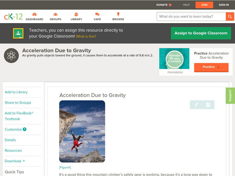 Ck 12: Physical Science: Acceleration Due to Gravity Unit Plan