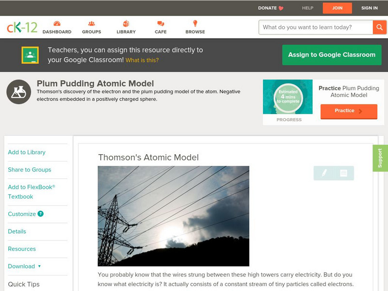 Ck 12: Physical Science: Thomson's Atomic Model Unit Plan