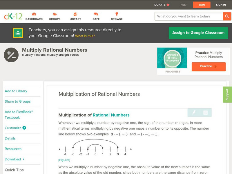Ck 12: Arithmetic: Multiplication of Rational Numbers Grades 9 10 Unit Plan