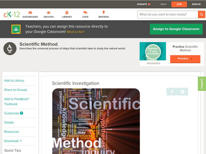 Ck 12: Biology: Scientific Investigation Unit Plan
