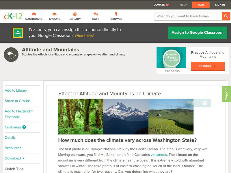 Ck 12: Earth Science: Effect of Altitude and Mountains on Climate Unit Plan Ck 12: Earth Science: Effect of Altitude and Mountains on Climate Unit Plan