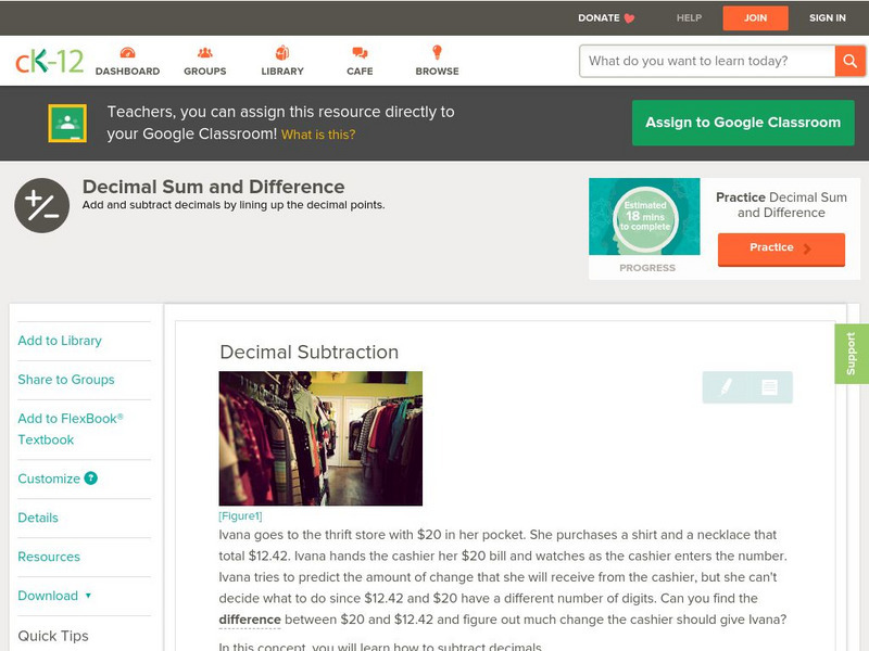 Ck 12: Arithmetic: Decimal Subtraction Unit Plan Ck 12: Arithmetic: Decimal Subtraction Unit Plan