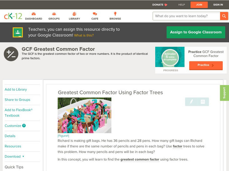Ck 12: Arithmetic: Greatest Common Factor Using Factor Trees Unit Plan