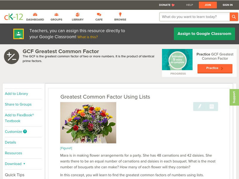 Ck 12: Arithmetic: Greatest Common Factor Using Lists Grade 6 Unit Plan