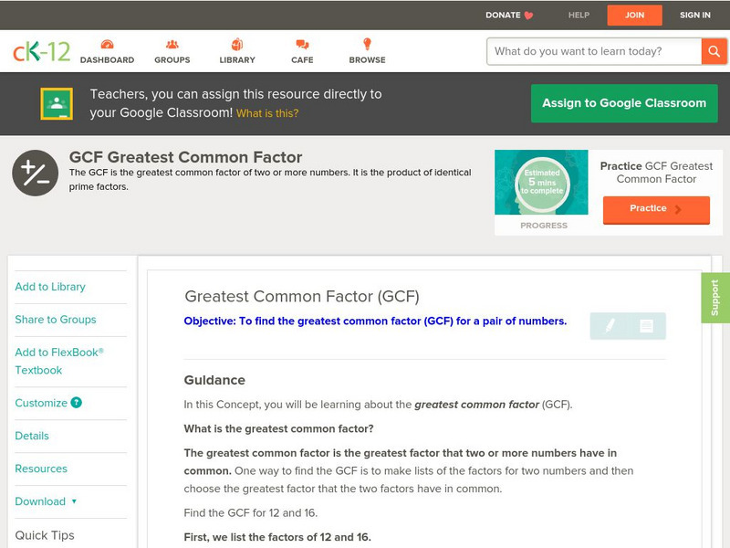 Ck 12: Arithmetic: Greatest Common Factor Using Lists Grade 6 Unit Plan Ck 12: Arithmetic: Greatest Common Factor Using Lists Grade 6 Unit Plan
