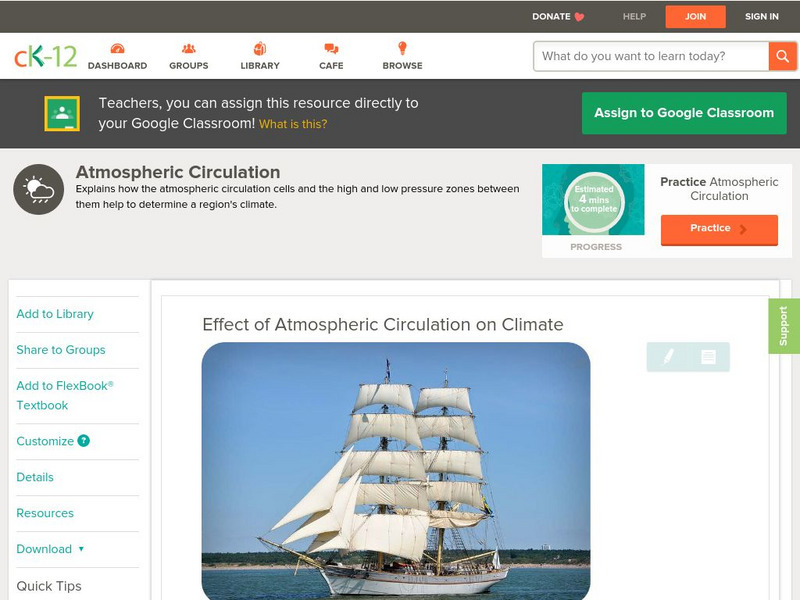 Ck 12: Earth Science: Effect of Atmospheric Circulation on Climate Unit Plan Ck 12: Earth Science: Effect of Atmospheric Circulation on Climate Unit Plan