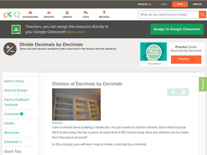 Ck 12: Arithmetic: Division of Decimals by Whole Numbers Unit Plan Ck 12: Arithmetic: Division of Decimals by Whole Numbers Unit Plan