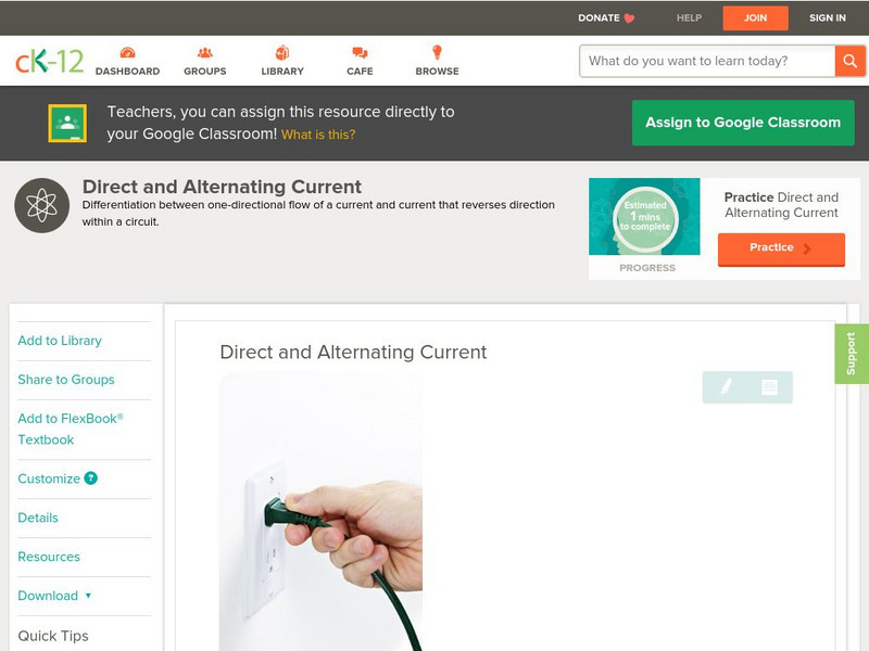 Ck 12: Physical Science: Direct and Alternating Current Unit Plan Ck 12: Physical Science: Direct and Alternating Current Unit Plan