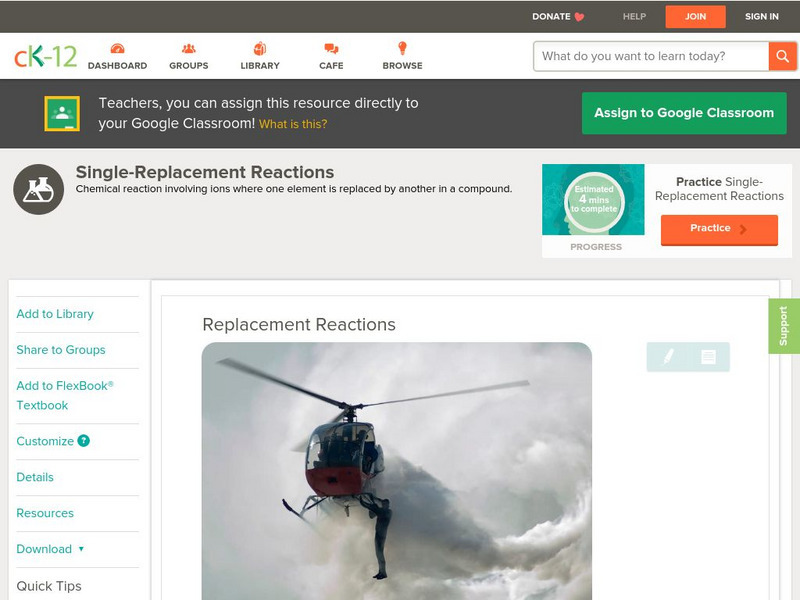 Ck 12: Physical Science: Replacement Reactions Unit Plan