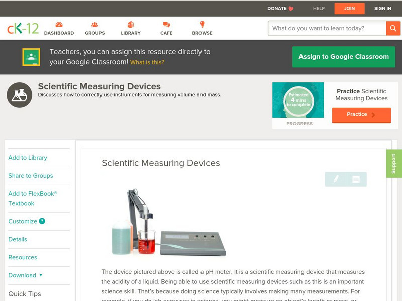 Ck 12: Physical Science: Scientific Measuring Devices Unit Plan Ck 12: Physical Science: Scientific Measuring Devices Unit Plan