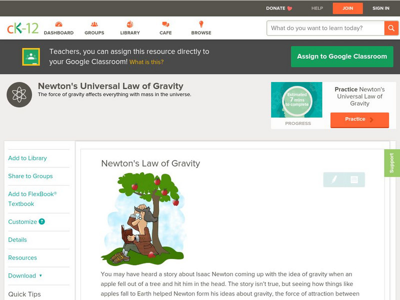 Ck 12: Physical Science: Newton's Law of Gravity Unit Plan Ck 12: Physical Science: Newton's Law of Gravity Unit Plan