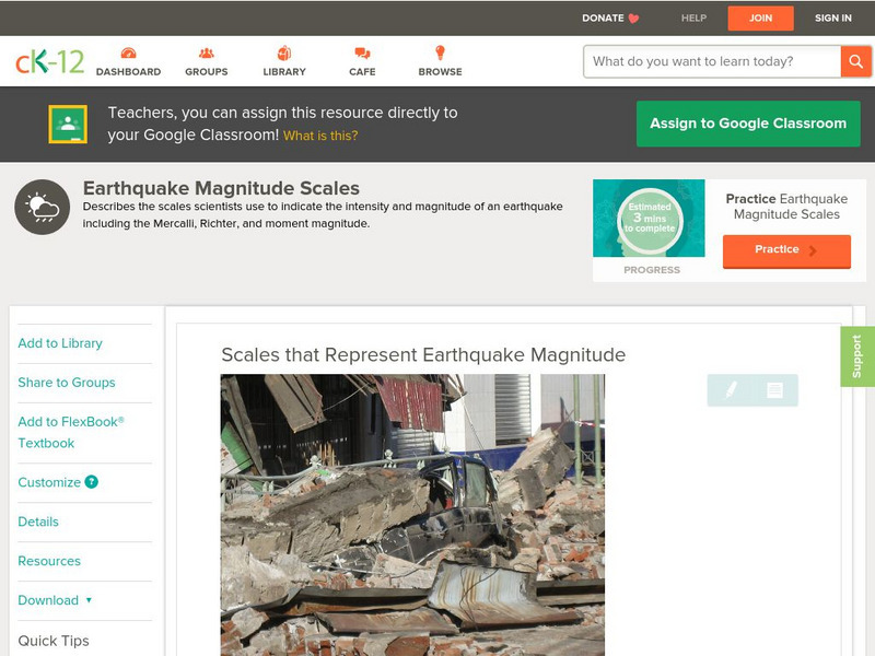Ck 12: Earth Science: Scales That Represent Earthquake Magnitude Unit Plan Ck 12: Earth Science: Scales That Represent Earthquake Magnitude Unit Plan