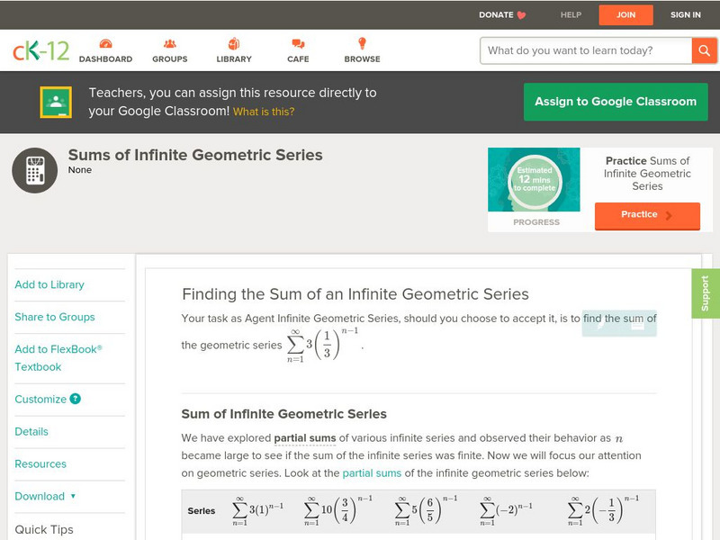 Ck 12: Analysis: Sums of Infinite Geometric Series Unit Plan Ck 12: Analysis: Sums of Infinite Geometric Series Unit Plan