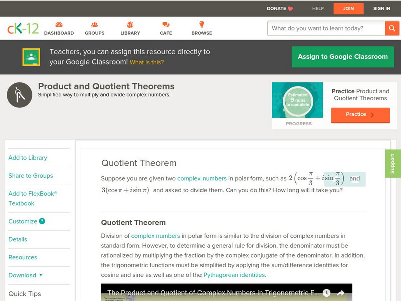 Ck 12: Trigonometry: Quotient Theorem Unit Plan Ck 12: Trigonometry: Quotient Theorem Unit Plan