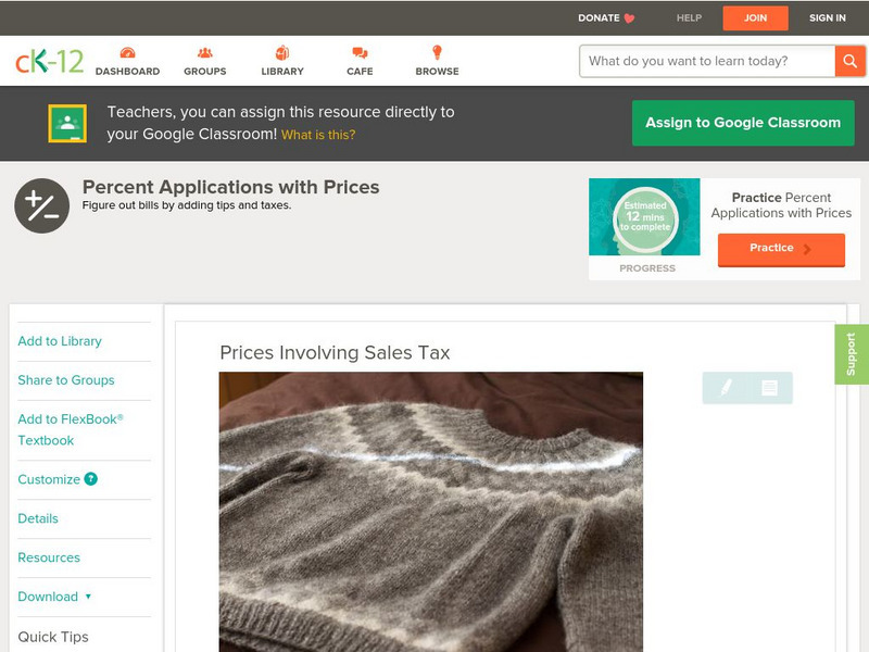 Ck 12: Arithmetic: Prices Involving Sales Tax Grade 6 Unit Plan Ck 12: Arithmetic: Prices Involving Sales Tax Grade 6 Unit Plan