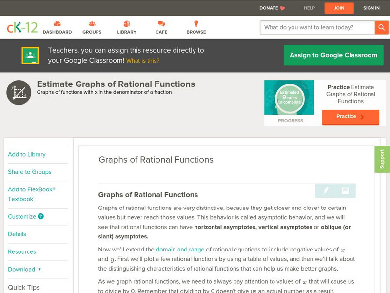 Ck 12: Algebra: Graphs of Rational Functions Unit Plan Ck 12: Algebra: Graphs of Rational Functions Unit Plan