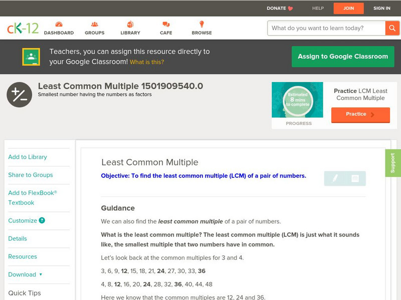 Ck 12: Arithmetic: Least Common Multiple Unit Plan